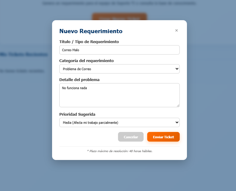 Creación de Ticket de Soporte Informático
